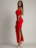 Fitted basic dress with a cutout on the back, coral FG669 - Online store - Boutique